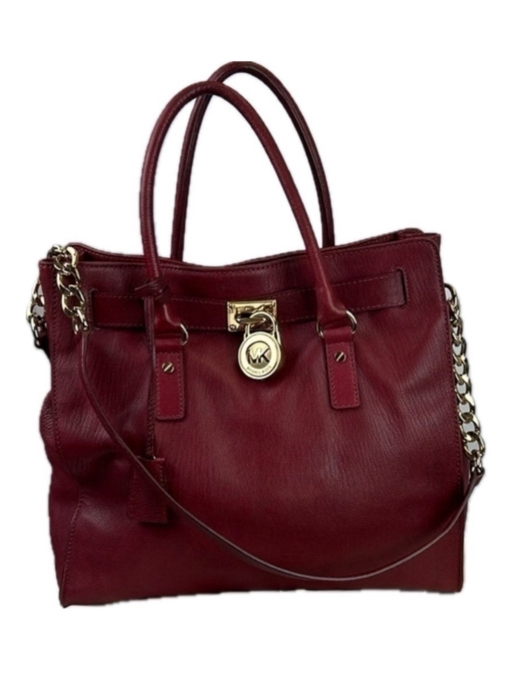 Michael Kors Burgundy Leather Gold Padlock Purse Shoulder/Hand Bag Straps LARGE